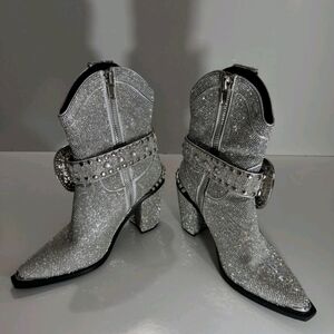 Glamorous Silver Studded Ankle Boots